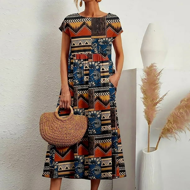 WILLBEST Vestidos Floreados para Mujer Vestido de Verano con Cuello En V y Estampado Floral Suelto A La Moda para Mujer Grande
