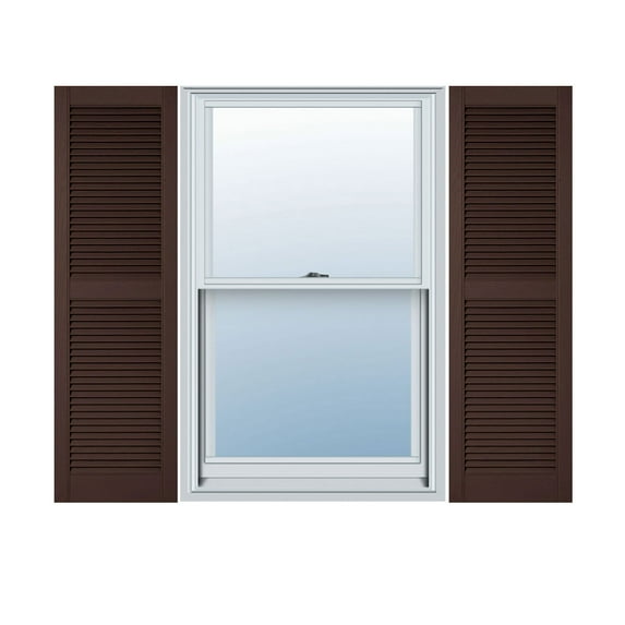 18"W x 48"H Lifetime Vinyl, Custom Straight Top Center Mullion, Open Louver Shutters, w/Shutter-Loks (Per Pair), Federal Brown