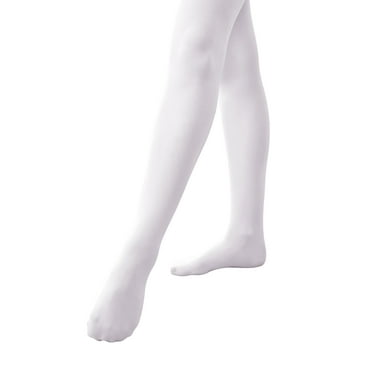 Daydance White Ballet Tights Ultra Soft Opaque Footed Dance Leggings for Girls, One Pair