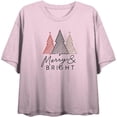 thumbnail image 3 of Merry & Bright Christmas Tree Line Art Women's Pink Crew Neck Short Sleeve Crop Tee-Medium, 3 of 4