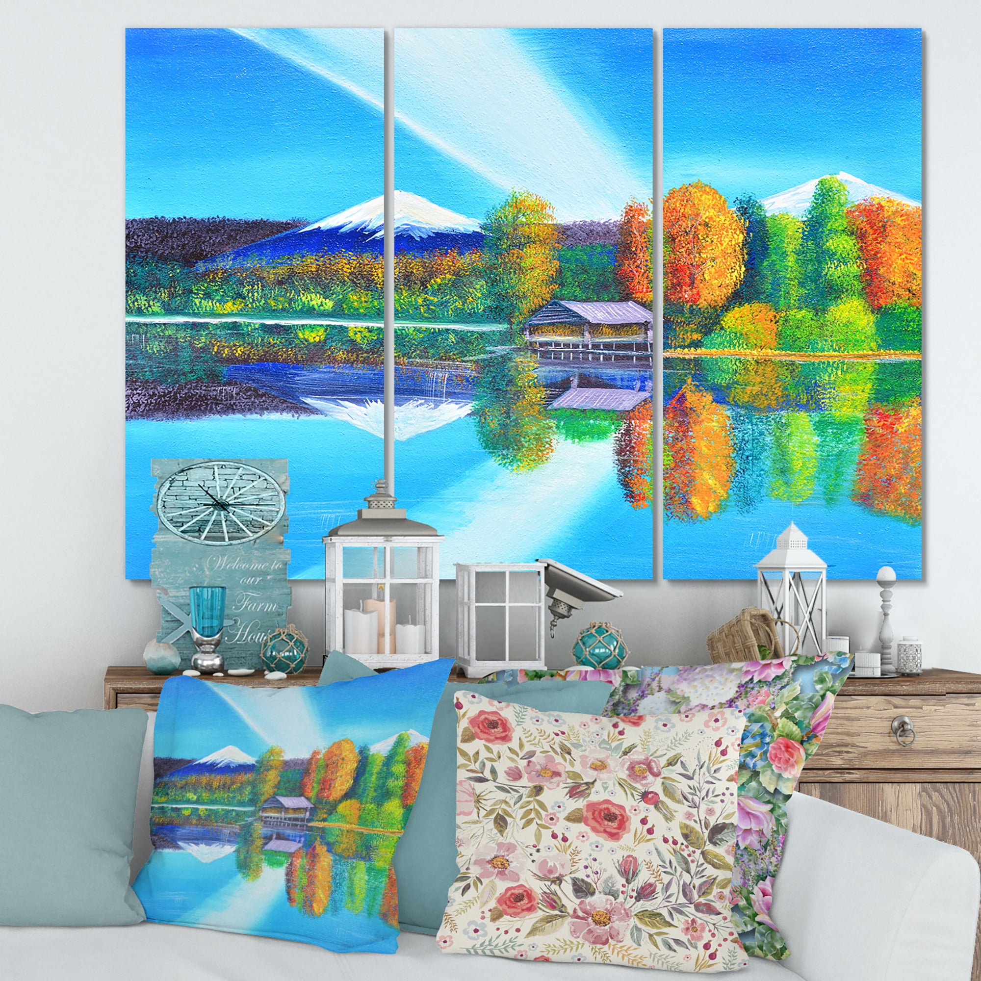 Designart ' Reflection Of Mountain and Sky On The Lake Water ' Nautical & Coastal Canvas Wall Art Print