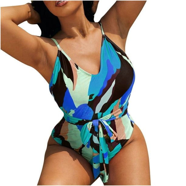Bañador de bikini de una pieza con relleno y estampado superpuesto de talla grande para mujer Fridja nalpqowj24250