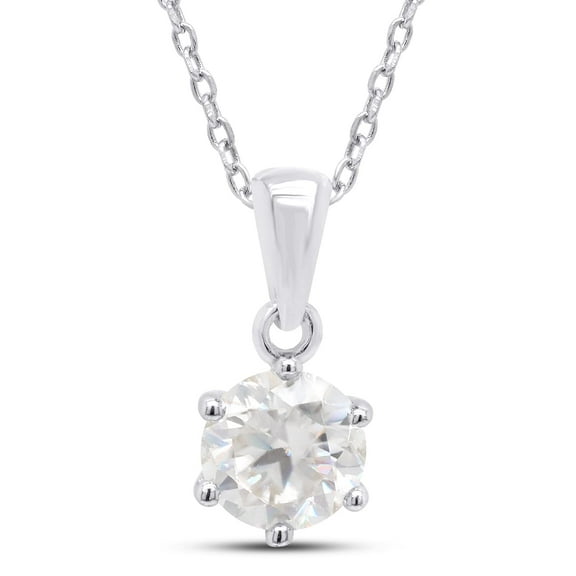 AFFY 2 Carat Moissanite Solitaire Pendant Necklace in 18K White Gold over Sterling Silver