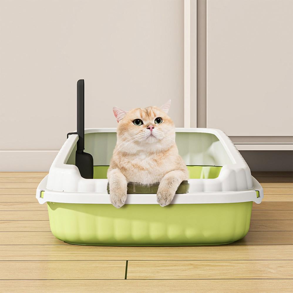 COM1950s Semi Enclosed Litter Box for Large Cats,High Sided Cat Litter Box with Splash Proof Design,Large Kitty Litter Pan with Scoop and Leakage Prevention Pedal