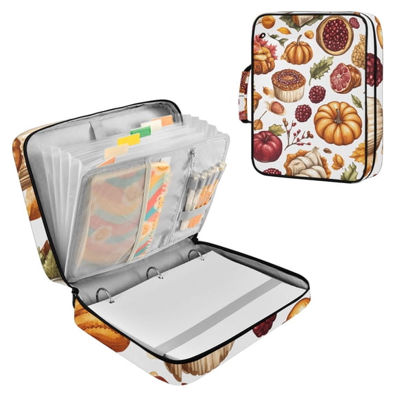 Haosy Accordion File Organizer Zipper Binder 500 Sheet 6-Tab Expanding File Folder Multi-Pocket 1.2 Inch 3 Ring Cake Pomegranate Pumpkin