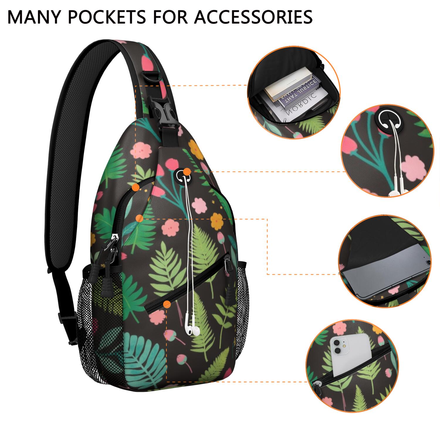Crossbody Sling Bag Mushroom Hiking Daypack Crossbody Travel Bag Hiking Bag for Men Women