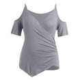 thumbnail image 4 of RYDCOT Fashion Womens Plus Size Cutout Asymmetric Cold Shoulder T-shirt V-Neck Tops Gray XXXXXL, 4 of 5