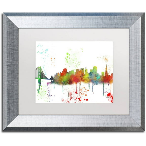 Trademark Fine Art "San Francisco CA Skyline Mclr-1" Canvas Art by Marlene Watson, White Matte, Silver Frame