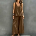 thumbnail image 5 of sdhkgrrt Women's 2 Piece Lounge Outfit V Neck Sleeveless Tank Matching Wide Leg Pants Loose Boho Vacation Casual Set Solid Travel Tracksuit Clothing, Brown 2XL, 5 of 7