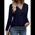 thumbnail image 3 of Camisa de Larga de Otoño para Mujer, Cuello en V, Jersey de Punto, Túnica, Camisa Formal Informal para Mujer Azul Oscuro S, 3 of 7
