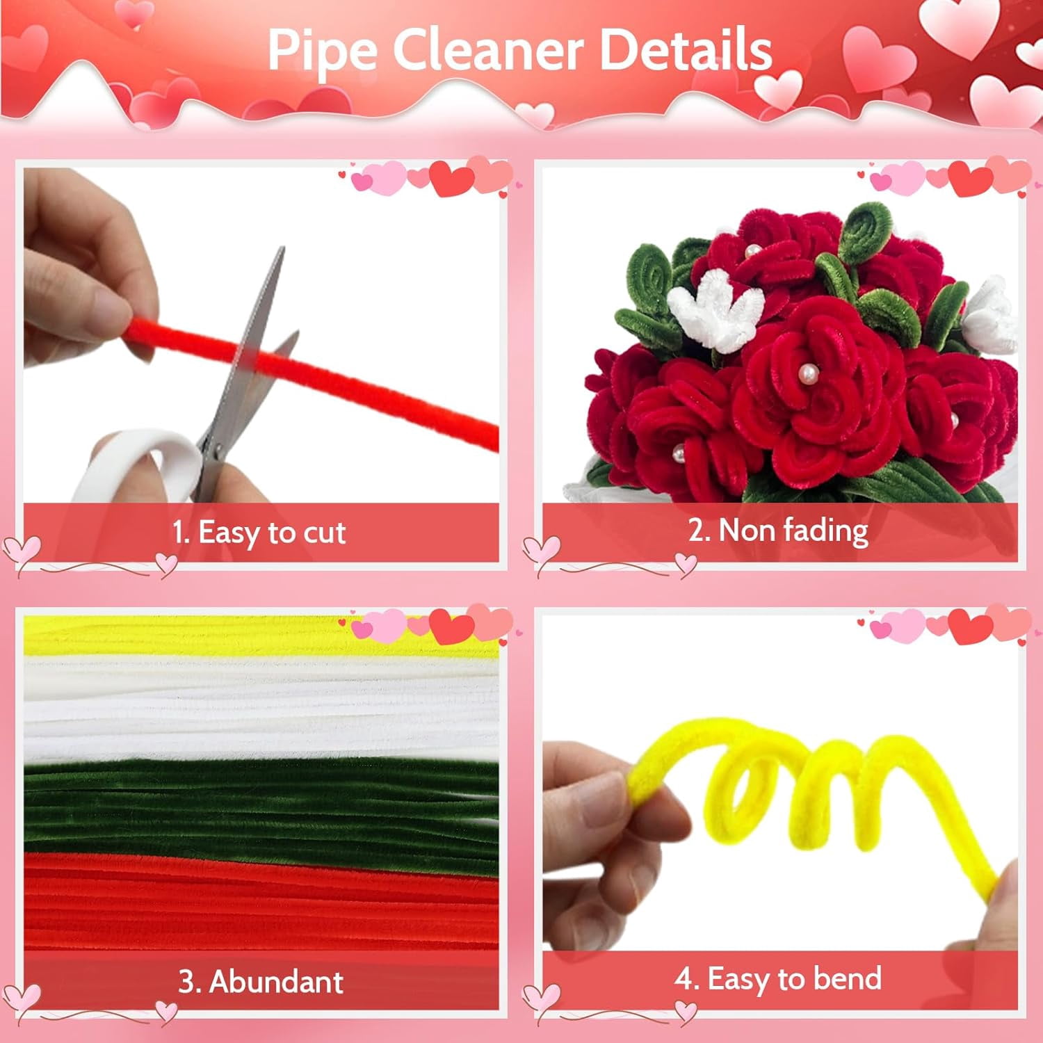 Pipe Cleaners Flowers Kit with Handle, 800 PCS Pipe Cleaners Craft, 13 Colors Chenille Stems with Instruction, Art and Craft Supplies