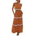 thumbnail image 4 of Baywell Womens 2024 Summer Two Piece Vacation Beach Outfits Dressy Sleeveless Cropped Tank Tops and High Waisted Long Maxi Skirt Sets Light Brown S, 4 of 8