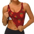 thumbnail image 4 of Haiem Strawberry Pattern Womens Sports Bra - U Neck Padded Low Impact Yoga Bra Workout Crop Top Gym Moisture-Wicking Workout Vest -, 4 of 9