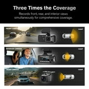 YADA Roadcam AI 3-Channel Dash Cam with AI-Powered Driver Assistance, Front Interior Rear Full-Coverage 1080p, BT534582