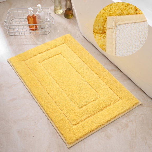 FUDAKUNA 20 x 32inch Yellow Microfiber Bathroom Rugs Non-Slip Absorbent Soft Comfortable Plush Bath Mats Machine Washable
