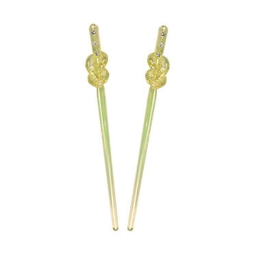 Motique Accessories Set of 2 Iridescent Knot Hair Sticks with 3 Diamonds, One Size Fits For all Adult Females - Yellow