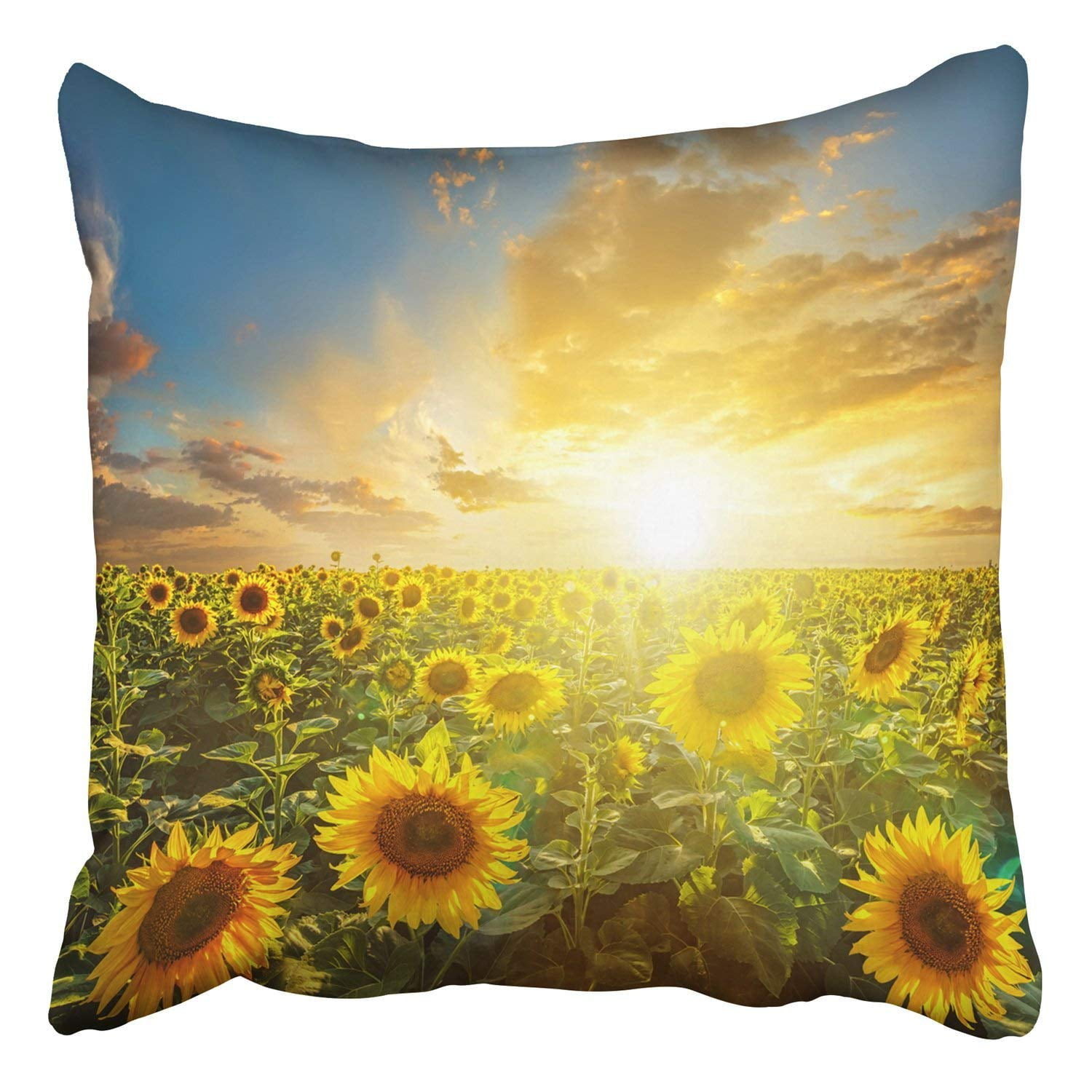 Wopop Summer Landscape Beauty Sunset Over Sunflowers Field Pillowcase Cover Cushion 18x18 Inch Walmart Com Walmart Com