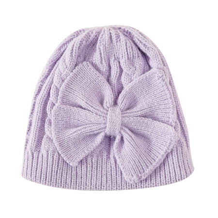 

YWDJ 1-3Years Toddler Kids Winter Wool Knitted Hat Outdoor Keep Warm Cute Bow Lacing Kids Hat Purple 均码