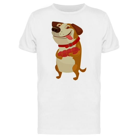 Happy Dog With Sausage Cartoon Tee Men's -Image by Shutterstock