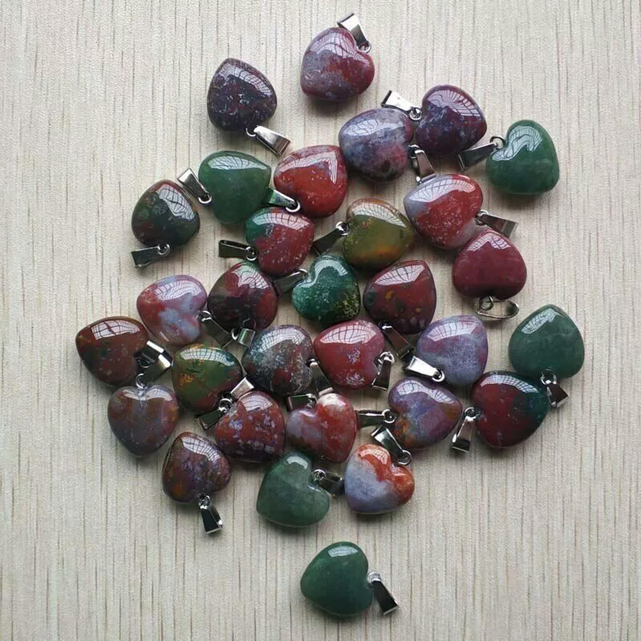 HOOUN Natural Stone Heart 50pcs India Agate Pendant Bead DIY Necklaces Jewelry 16mm
