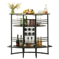 VECELO Oval Bar Table with Wood Counter Top and Wine Rack Storage, Wine ...