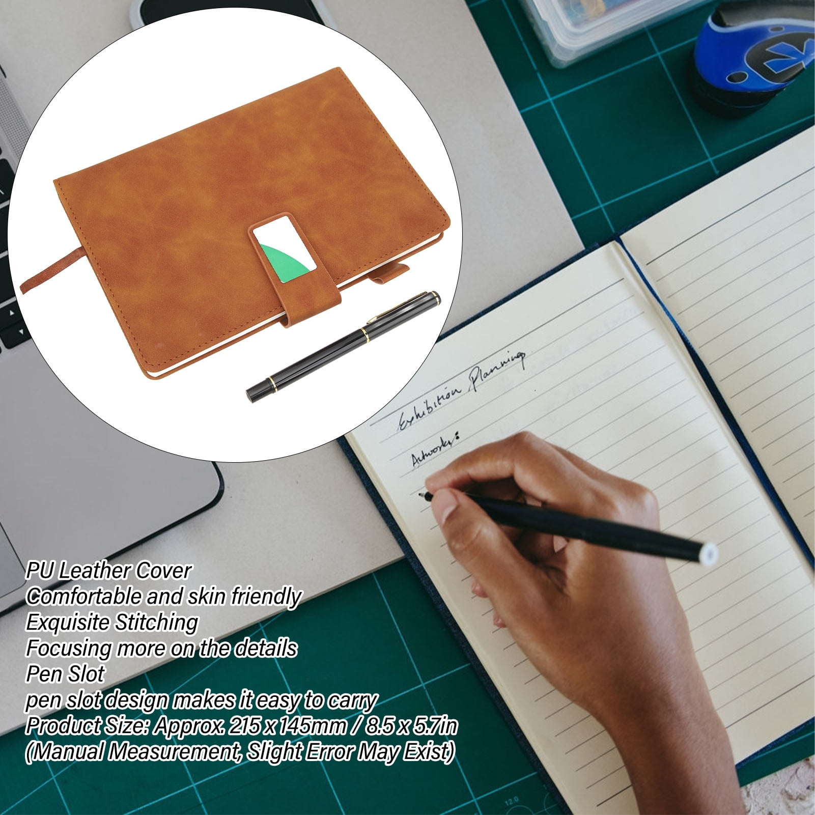 YAHHU A5 Notebook PU Leather Cover Ribbon Bookmark Ink Proof Thick Ruled Paper Journal with Pen and Box for Office Travel Brown (8.27 inches / 21 cm)