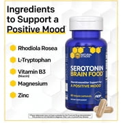 NATURAL STACKS Serotonin Brain Food w/ L-Tryptophan & Rhodiola Rosea - Mood Support Supplement - Promotes Positive Mood, Calmness, Stress Relief - Happy Mood & Brain Support Supplement - 60 Capsules