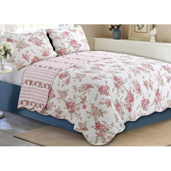 Roses Quilt Set 3Pcs Bedding Set Bedroom Quilt Bed 100% Cotton Full/Queen Size