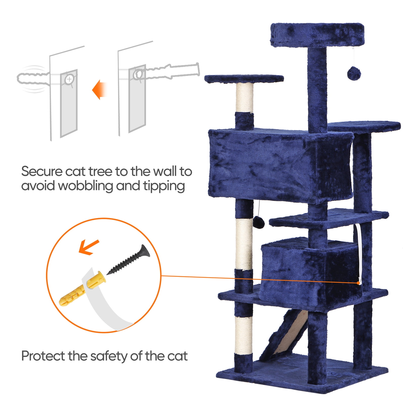 Favory Cat Tower Multi-Level Durable Cat Scratching Post & Cozy Fun Cat Jumping Platform Space Saving Cat Condo Pet Play House for Indoor Cats,55",Blue