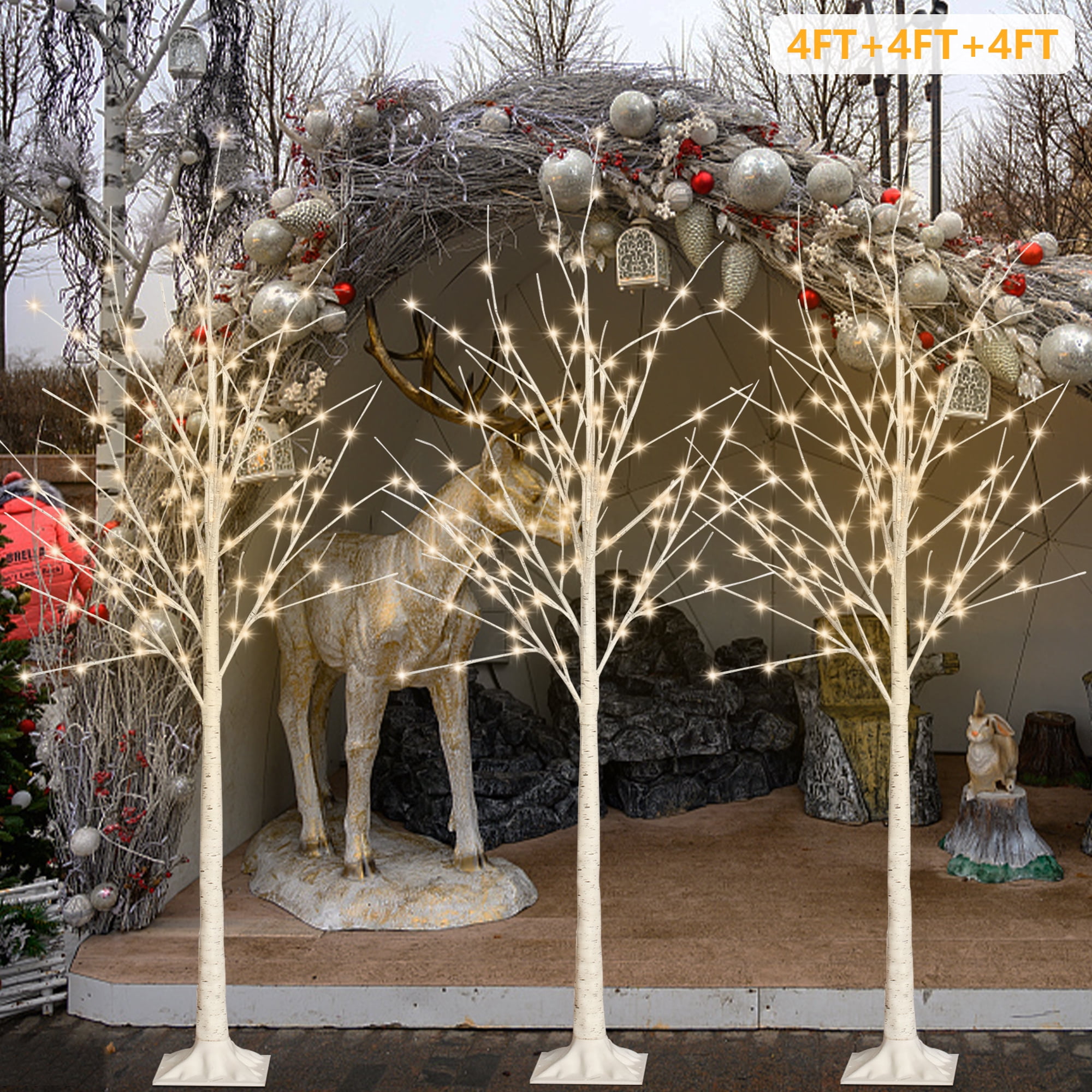 Birkenbaum-Lichter Set Of 3 – 4FT, 6FT, 8FT, 440 Warmweiße LEDs Mit Timer-Funktion