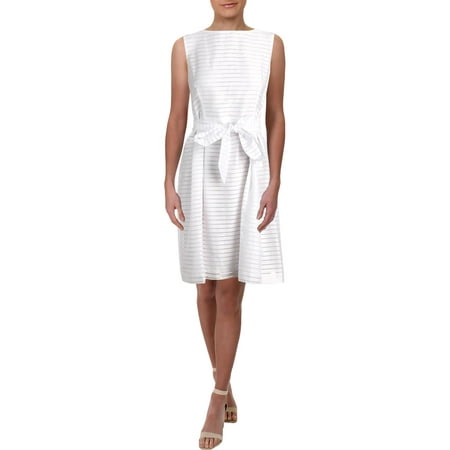ANNE KLEIN $99 Womens New 1011 White Shadow-Stripe Fit + Flare Dress 12 B+B