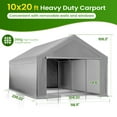 thumbnail image 2 of ECOLINEAR Carport 10x20 ft Heavy Duty Carport, Outdoor Potable Garage with Removable Sidewalls & Zipper Doors, Carport Canopy Anti UV All-Season Waterproof Tarp,Car Canopy for Cars,Boats,Gray, 2 of 7