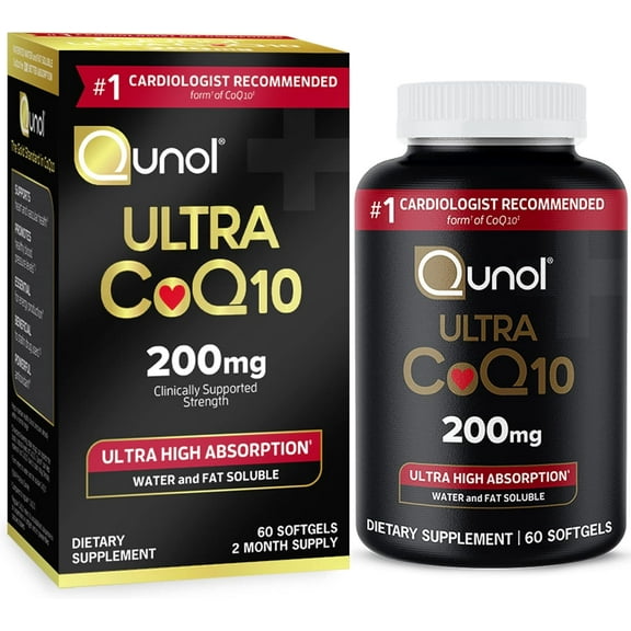 Qunol Ultra CoQ10 200mg Softgels, - Ultra High Absorption Coenzyme Q10 Supplements - Antioxidant Supplement for Vascular and Heart Health & Energy Production - 2 Month Supply - 60 Count