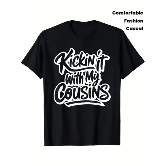 Funny Cousins Kickin' It Graphic Unisex Gift for Cousins Casual Short Sleeve Black T-Shirt