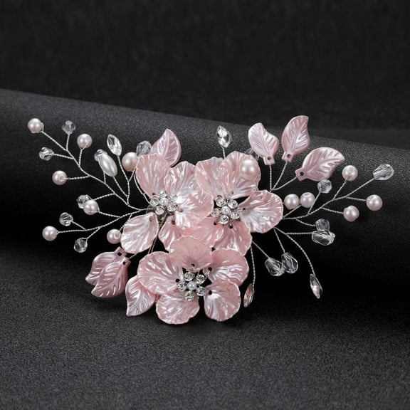CoCoMangos Wedding Pearl Hair Comb Wedding Hair Comb Bridal Hair Accessories Pearl Flower Hair Accessories For Women Girls Wedding Hair Accessories (Silver Vine Pink Flower)