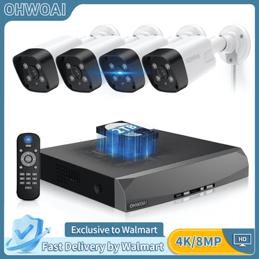 OHWOAI 4K Ultra 8.0MP Poe Security Camera System Outdoor, 4*CCTV Wired Cameras with Sound, Smart Person Vehicle Detection, 2TB HDD Included