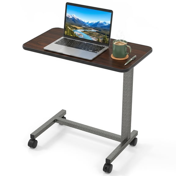 Costway Overbed Table Height Adjustable Bedside Table with Sturdy H-Shaped Base