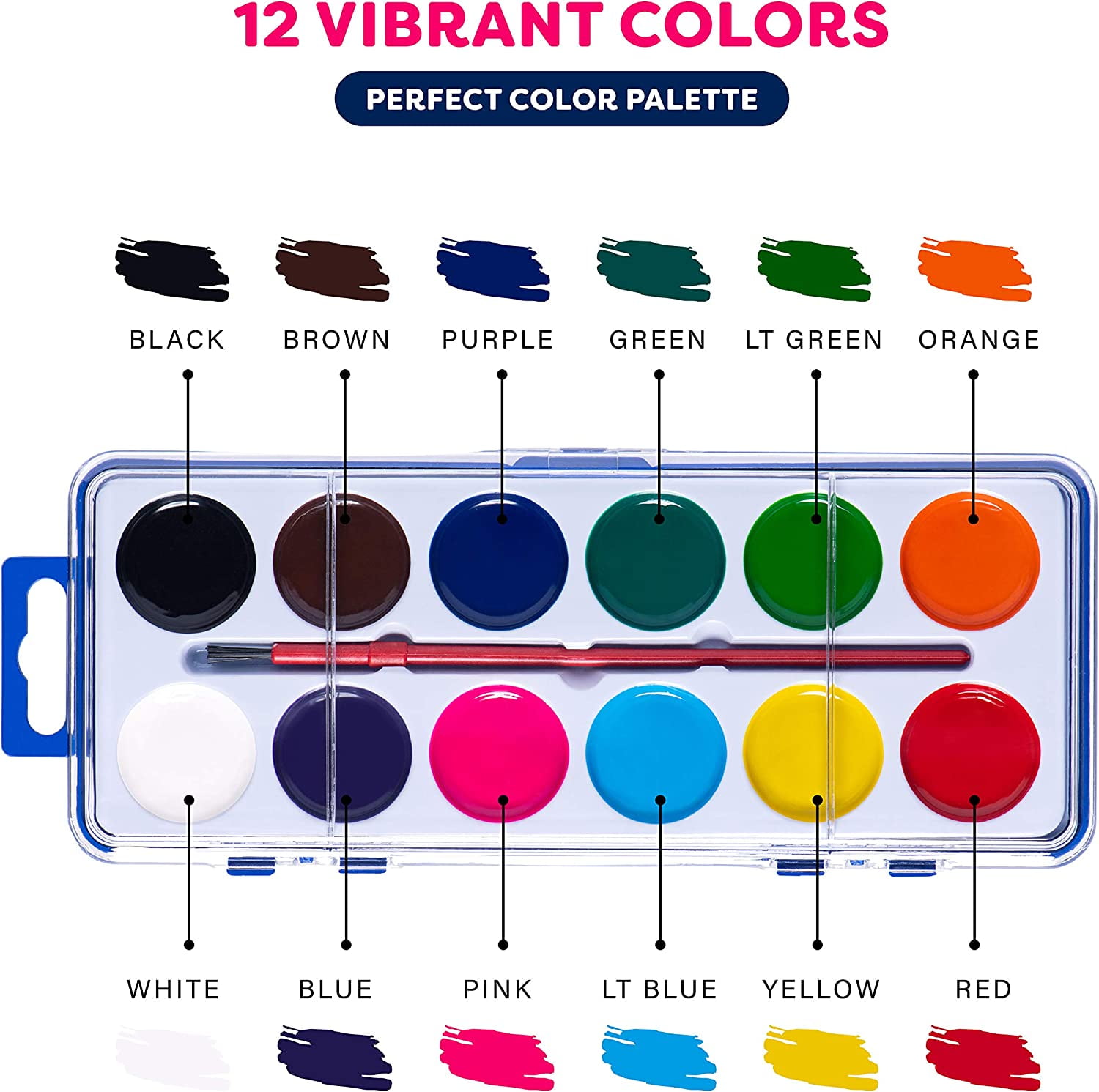 Pack Of 12 Watercolor Paint Set For Kids Washable Paint