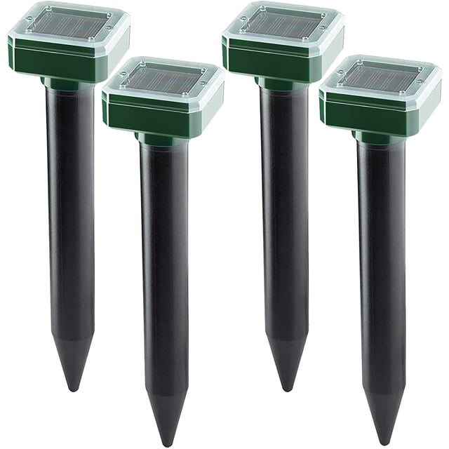 Repelente de topos,Repelente de topos solar,Repelente de serpientes ultrasónico 4 piezas,Terminal ultrasónico para topos, tuzas,para topos, serpientes, topillos, tuzas y otros repelentes de animales ER