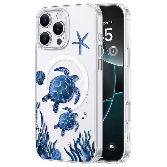 Funda transparente FEWGEY para iPhone 16 Pro Max con forma de tortuga marina magnética