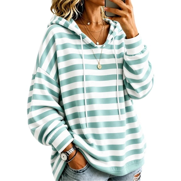 ByworldtasicNo Boundaries Striped Hoodies for Women 2026 Loose Pullover Sweaters Long Sleeve Tunic Top Casual Drawstring Sweatshirts