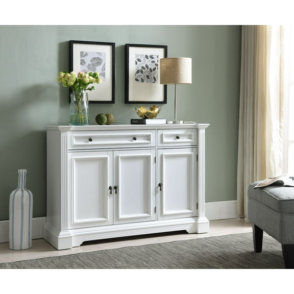 Liam Contemporary Sideboard Buffet Server Cabinet, White Wood