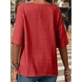 thumbnail image 4 of Women'S Round Neck Short Sleeve Cotton and Linen Button Fashion Casual Top Loose Formal Work T-Shirt Red XXL, 4 of 7