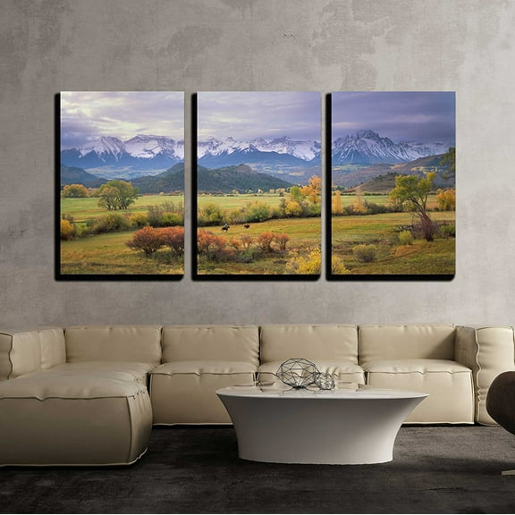 wall26 - 3 Piece Canvas Wall Art - on a Rare Overcast Morning in Southwest Colorado on a Rancher - Modern Home Art Stretched and Framed Ready to Hang - 16"x24"x3 Panels