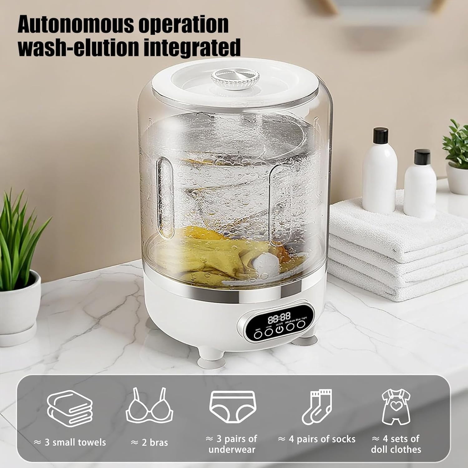 3-in-1 Portable Washing Machine, 3L Cordless Underwear  ,Mini Lavadora Portatil for Home, 3 Modes 3000mAh Laundry Machine for Apartment, Dorm, RV, Hotel Use  (Pink)