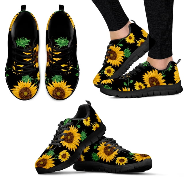 Zapatillas de plataforma negras con diseño de girasol y rosa, cómodas y transpirables, informales, de verano.