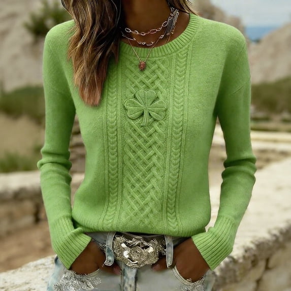 Laipiong Womens St. Patricks Day Sweatshirts 2026 Trendy Irish Shamrock Graphic Knig Sweater Tops Long Sleeve Round Neck Cozy Relaxed Fit Blouses