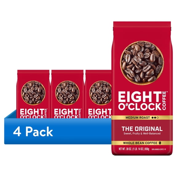 (4 pack) Eight O'Clock The Original, Medium Roast, Whole Bean Coffee 30oz