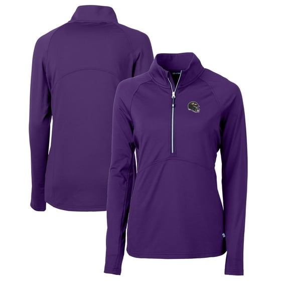 Women's Cutter & Buck Purple Baltimore Ravens Helmet Logo Adapt Eco Knit Stretch Recycled Half-Zip Pullover Top