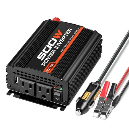 500w Voltage Converter - 500W Power Inverter/Car Converter DC 12V to 110V Dual AC Port and 2A USB ports for Laptop, Smart Phone